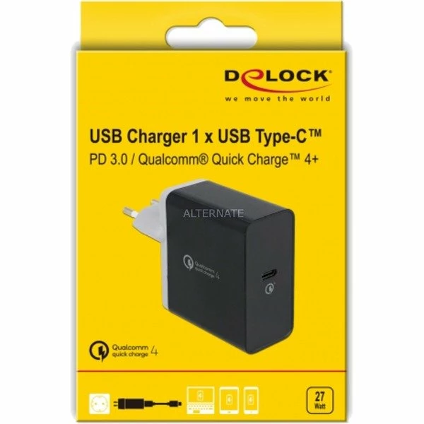 Handy Ladegeräte DeLOCK USB Ladegerät 1 X USB Type-C PD 3.0 / Qualcomm Quick Charge 4+ Mit 27 W (schwarz) – Bild 3