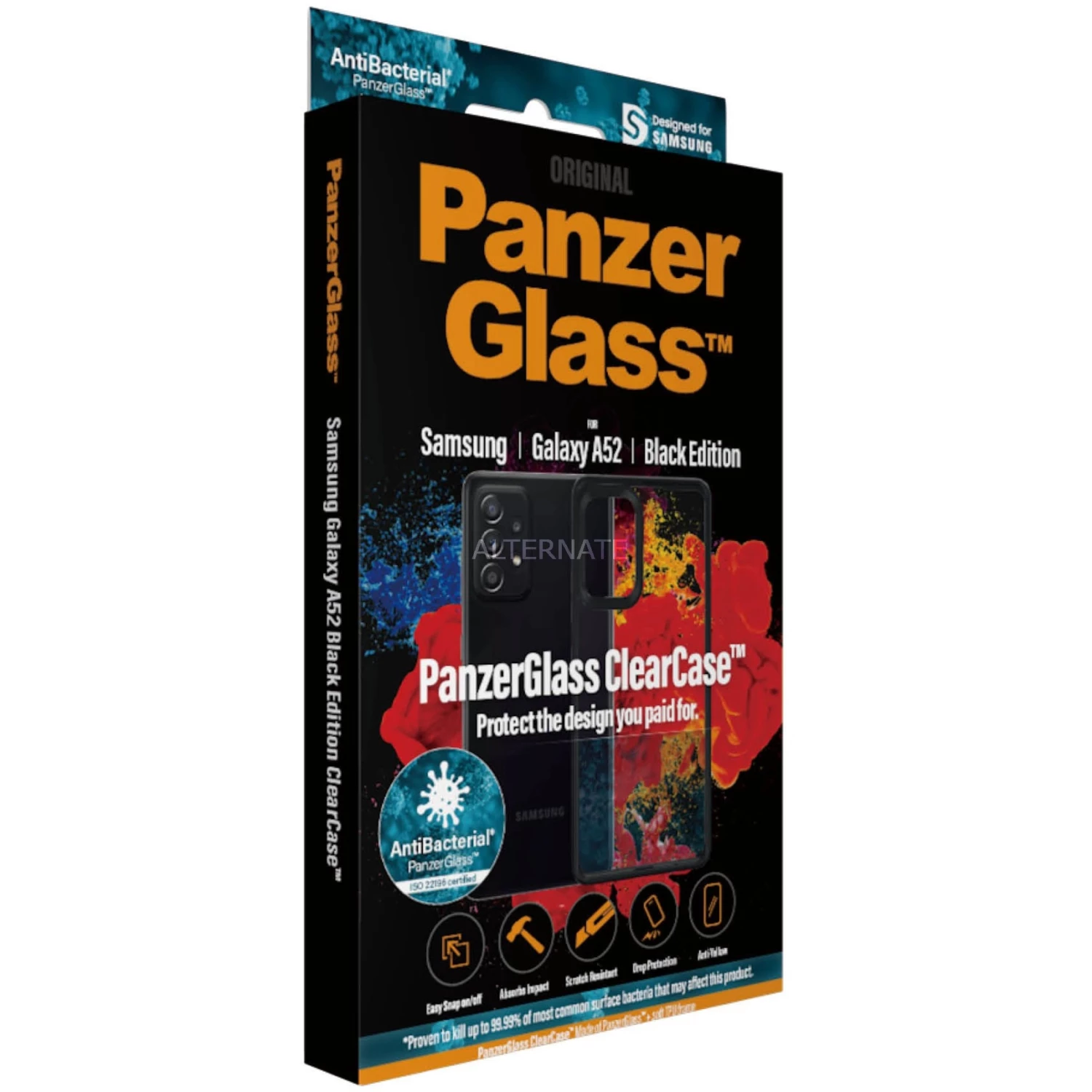 Handy Hüllen PanzerGlass ClearCase, Handyhülle (transparent/schwarz, Samsung Galaxy A52)