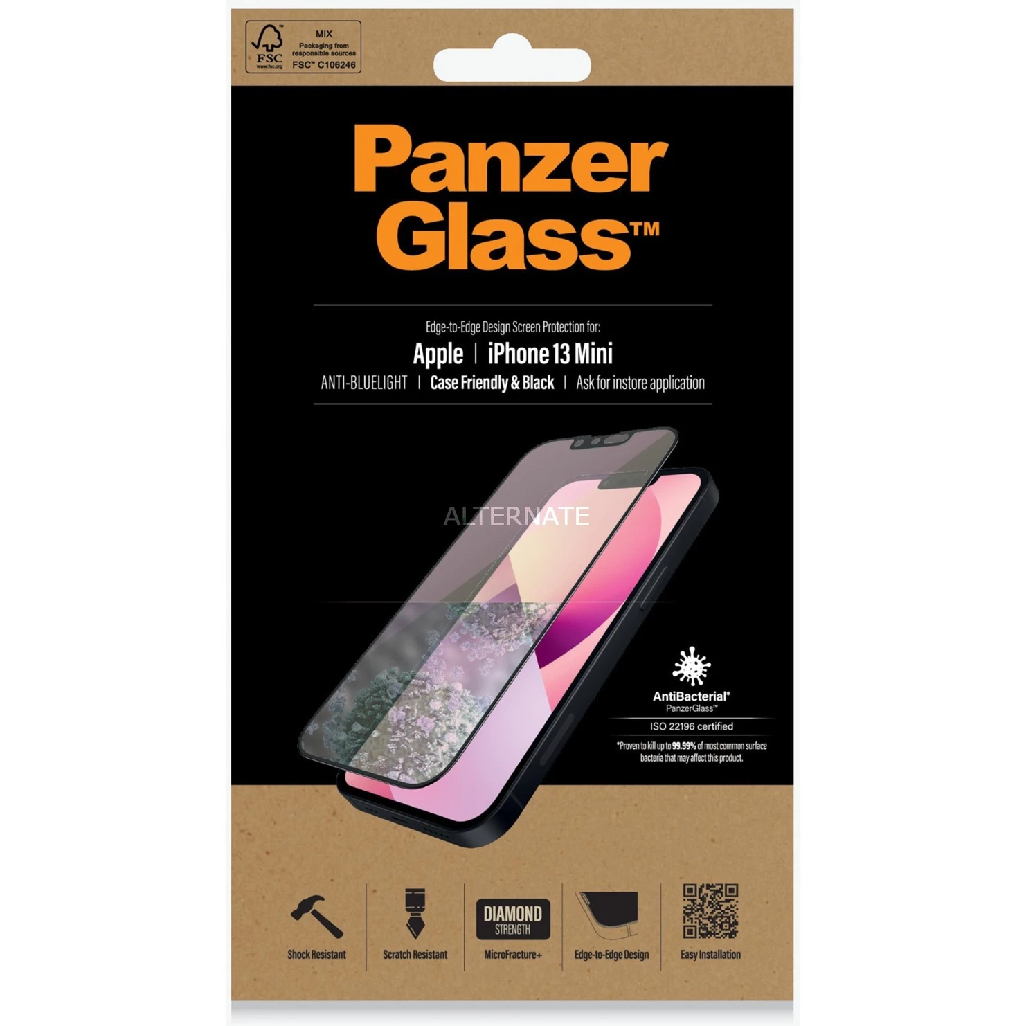 Displayschutzfolien PanzerGlass Displayschutz Anti-Bluelight, Schutzfolie (transparent/schwarz, IPhone 13 Mini) – Bild 2