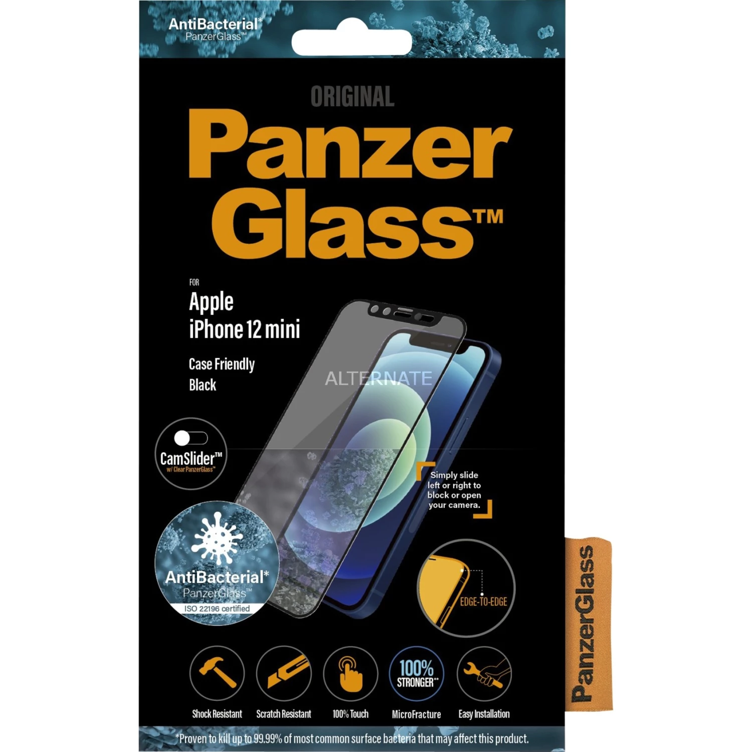 Displayschutzfolien PanzerGlass Displayschutz Cam-Slider, Schutzfolie (transparent/schwarz, IPhone 12 Mini)
