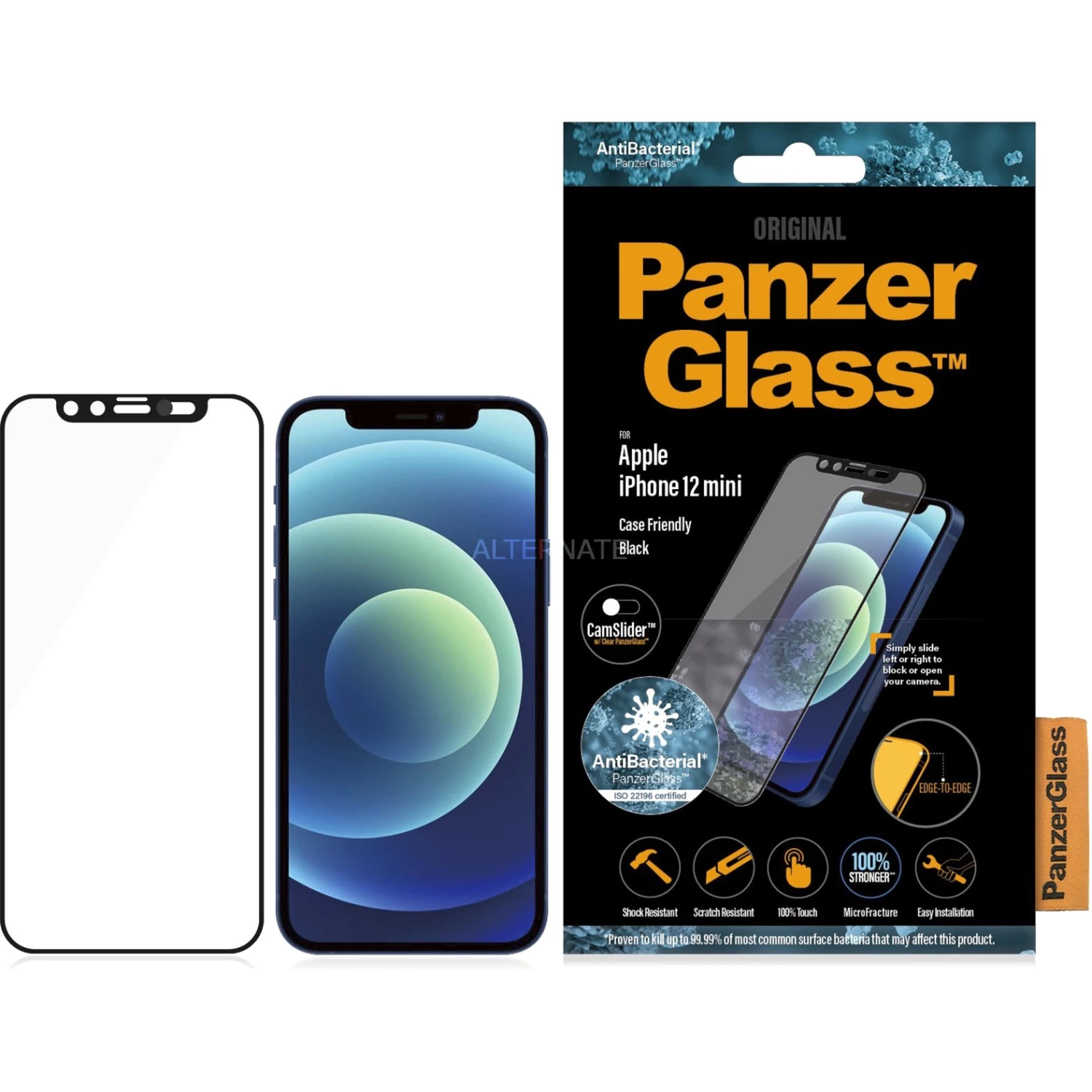 Displayschutzfolien PanzerGlass Displayschutz Cam-Slider, Schutzfolie (transparent/schwarz, IPhone 12 Mini) – Bild 3