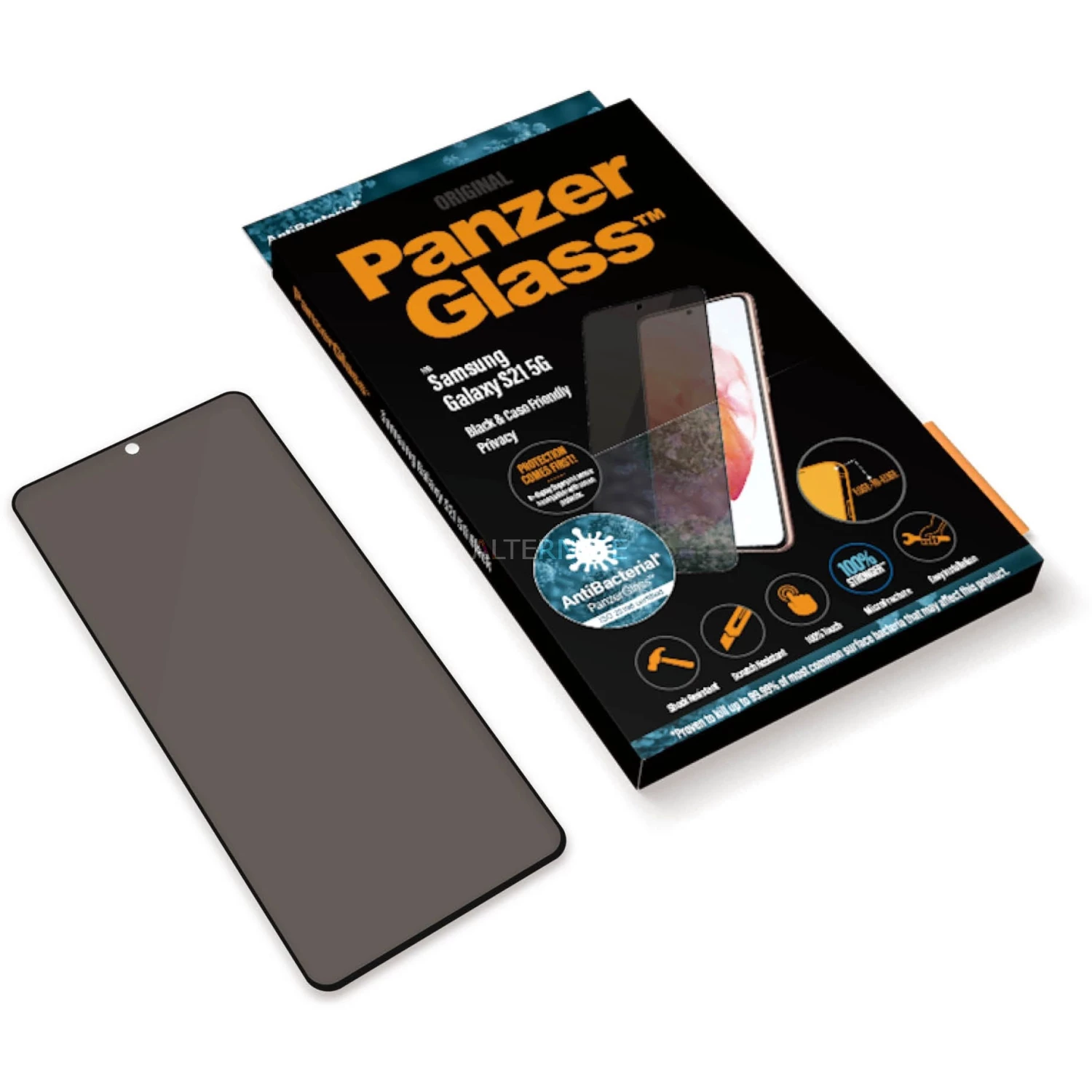 Displayschutzfolien PanzerGlass Privacy Displayschutz, Schutzfolie (transparent/schwarz, Samsung Galaxy S21 5G) – Bild 3