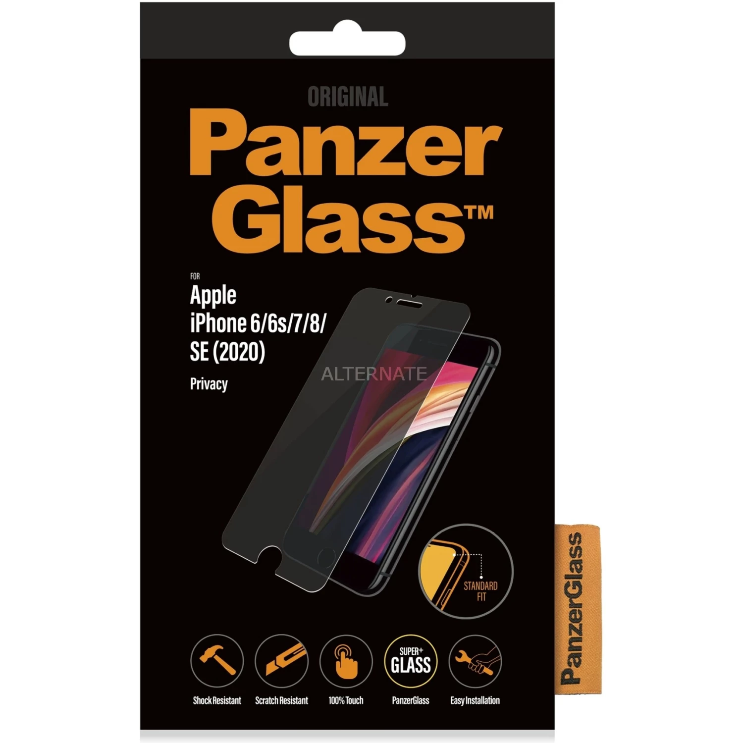 Displayschutzfolien PanzerGlass Privacy Filter, Schutzfolie (schwarz, IPhone SE (3./2.Generation), IPhone 8/7, IPhone 6S/6)