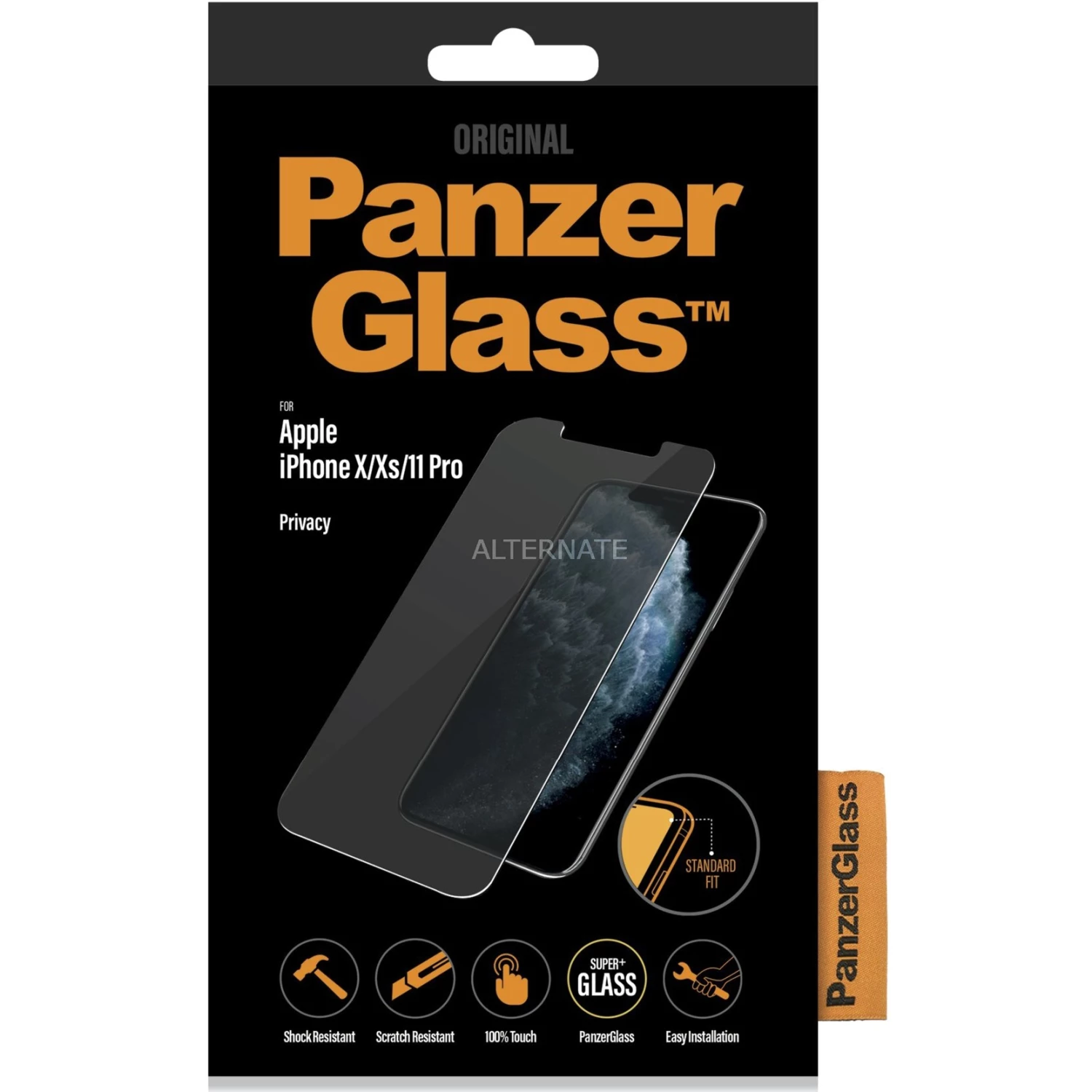 Displayschutzfolien PanzerGlass Privacy Filter, Schutzfolie (schwarz, IPhone 11 Pro, IPhone XS, IPhone X)