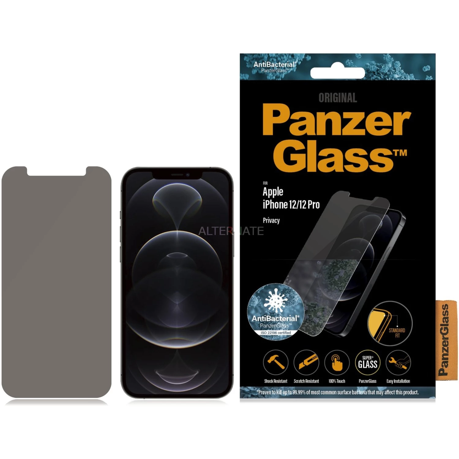 Displayschutzfolien PanzerGlass Privacy, Schutzfolie (schwarz, IPhone 12 | 12 Pro) – Bild 3