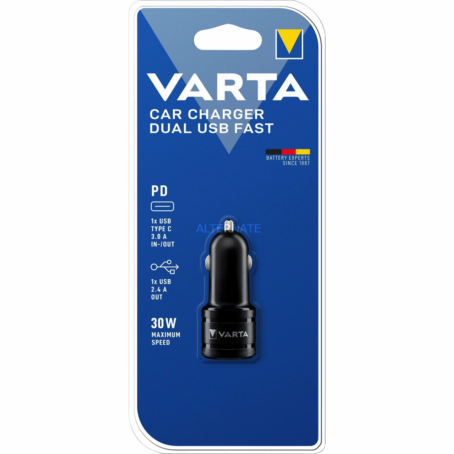Handy Ladegeräte Varta Car Charger Dual USB Fast, Ladegerät (schwarz, Mit USB Type C Power Delivery)
