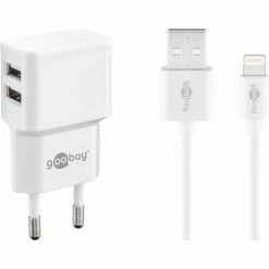 Handy Ladegeräte Goobay Apple Lightning Dual Ladeset 2,4 A, Ladegerät (weiß)