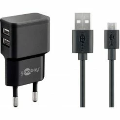 Handy Ladegeräte Goobay Micro USB Dual Ladeset 2,4 A, Ladegerät (schwarz)