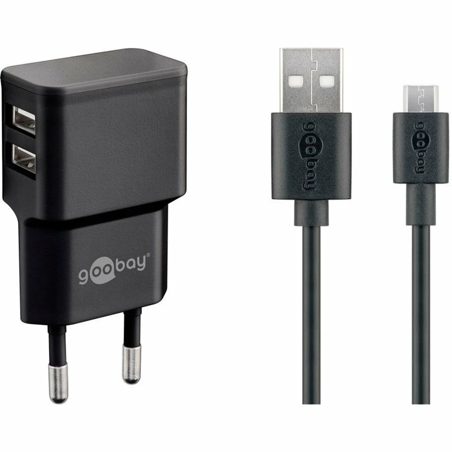 Handy Ladegeräte Goobay Micro USB Dual Ladeset 2,4 A, Ladegerät (schwarz)