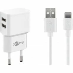 Handy Ladegeräte Goobay USB-C Dual Ladeset 2,4 A, Ladegerät (weiß)