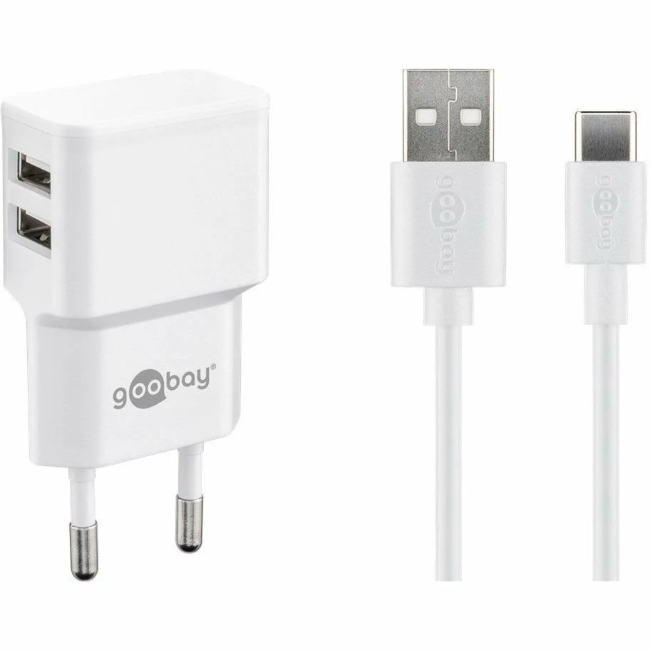 Handy Ladegeräte Goobay USB-C Dual Ladeset 2,4 A, Ladegerät (weiß)